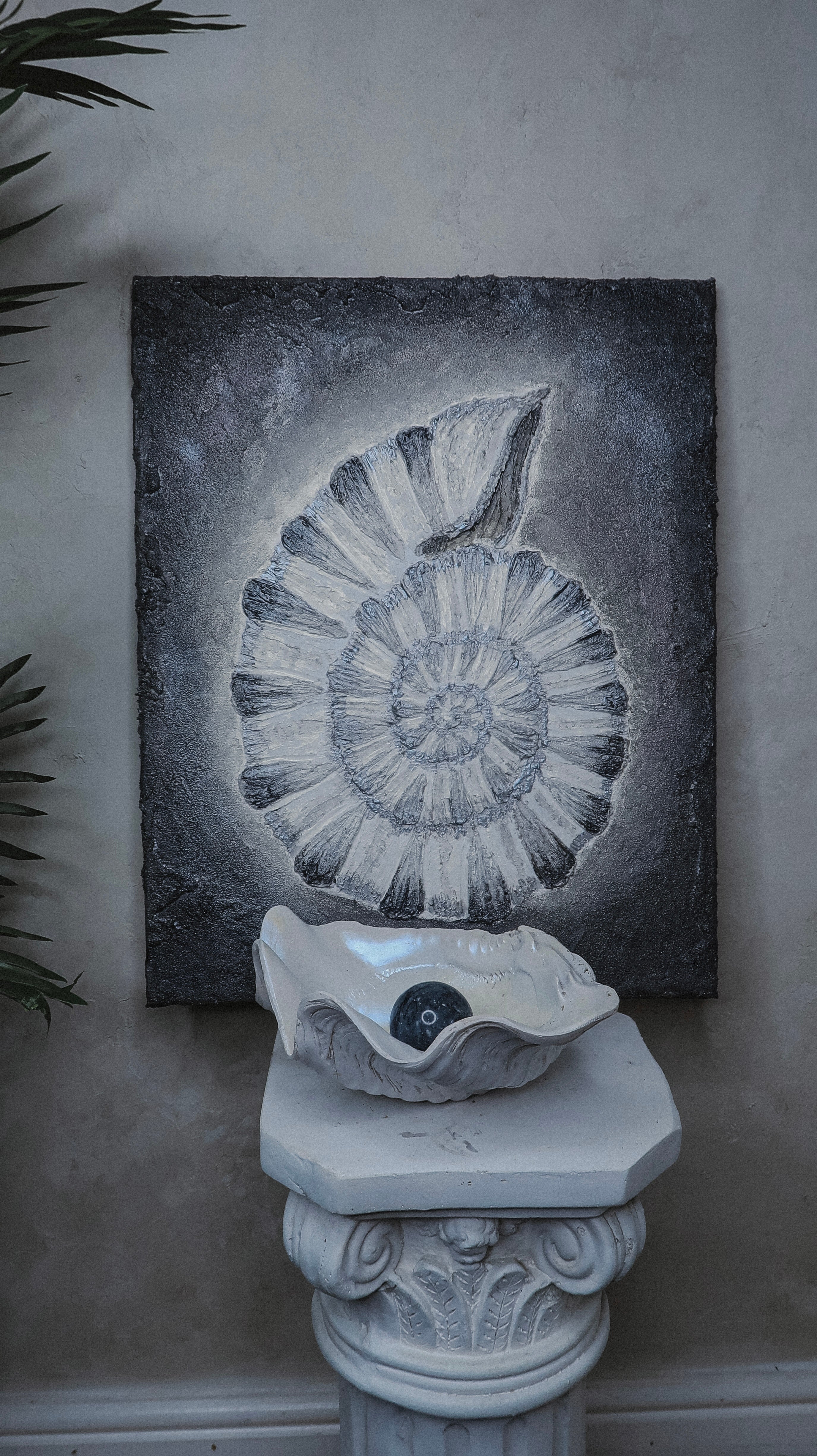 “SILVER AMMONITE” ORIGINAL TEXTURED ART ON CANVAS
