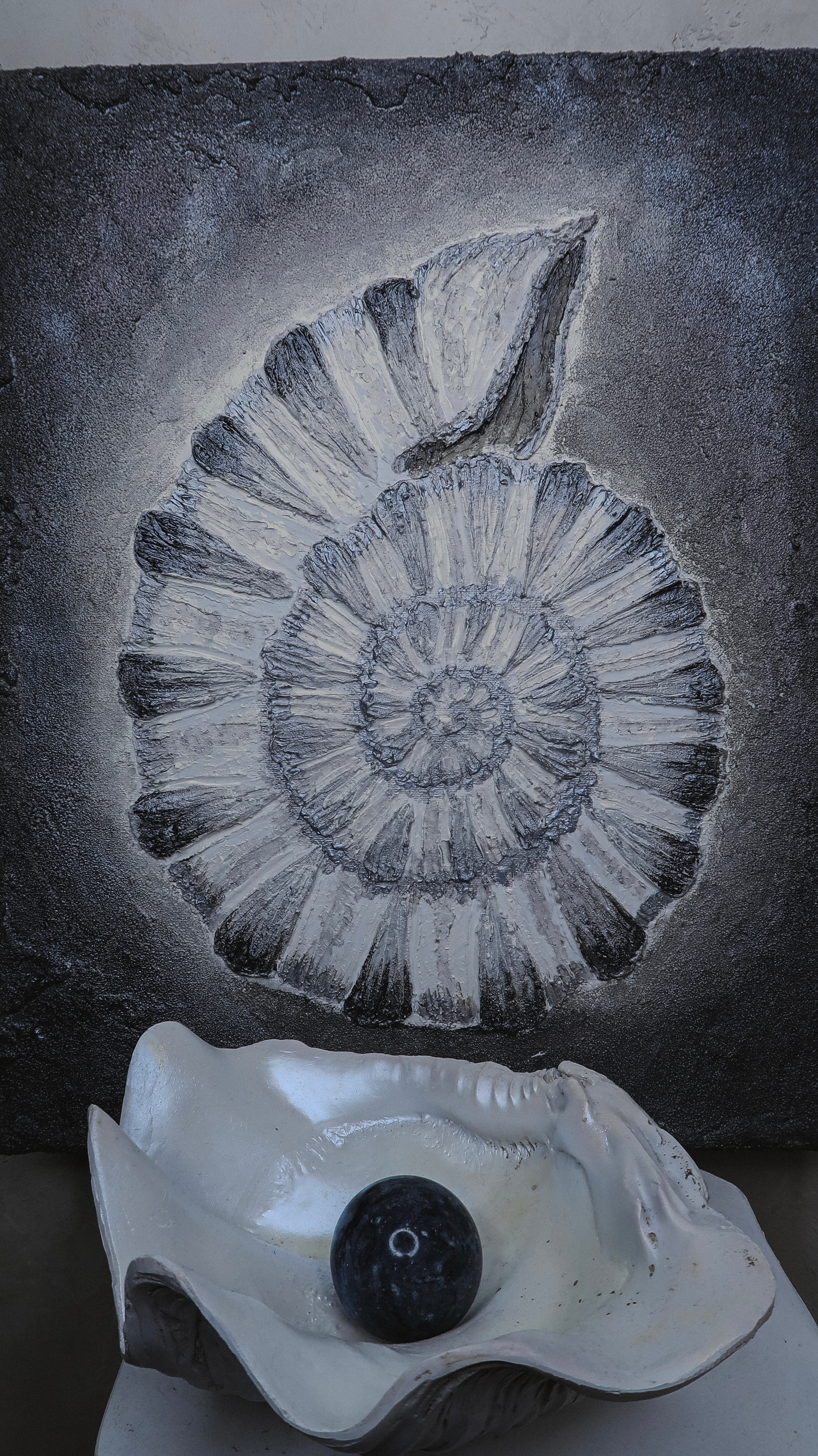 “SILVER AMMONITE” ORIGINAL TEXTURED ART ON CANVAS