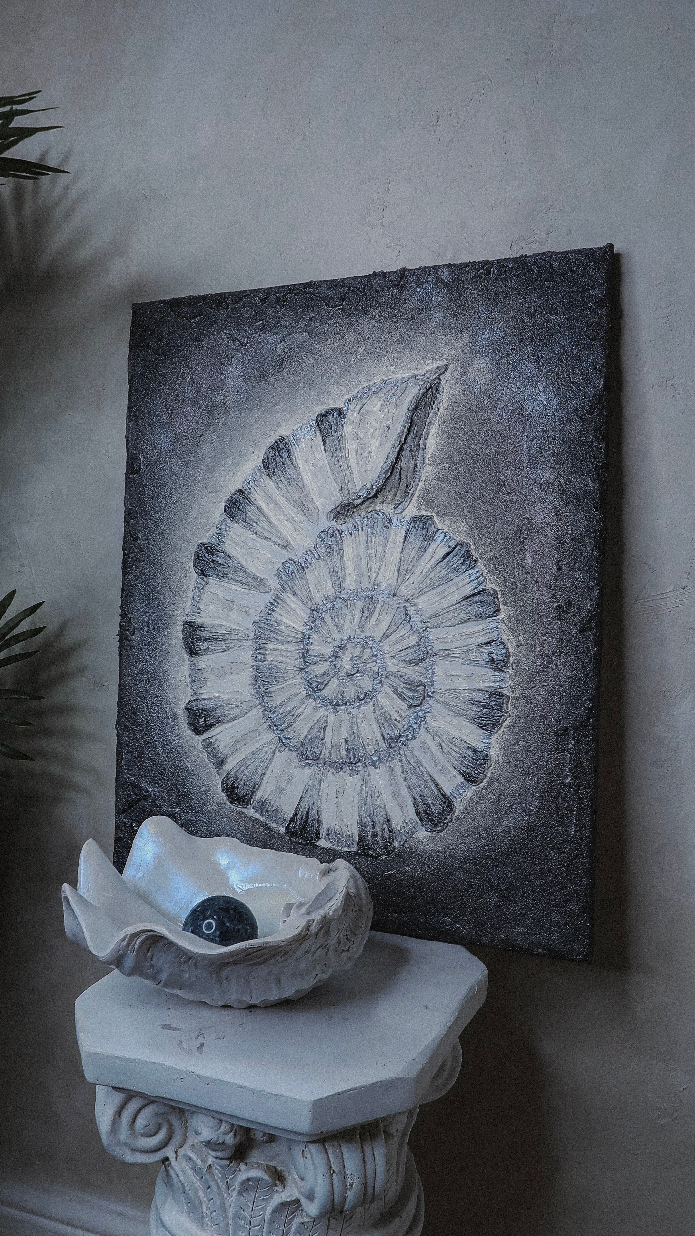 “SILVER AMMONITE” ORIGINAL TEXTURED ART ON CANVAS