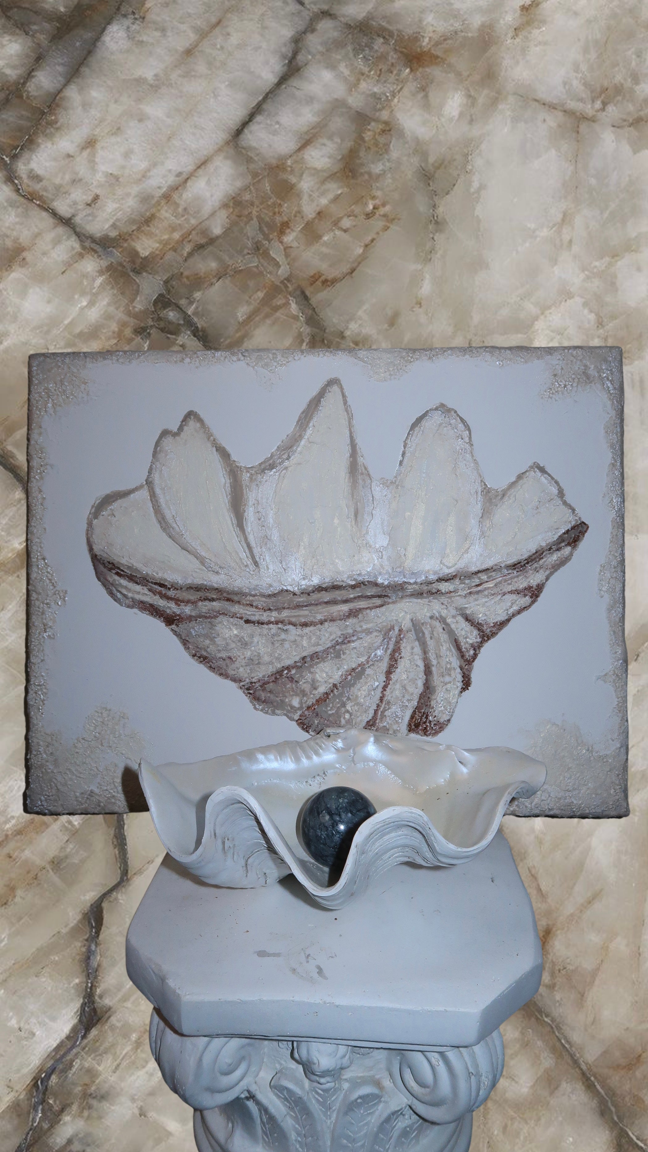 “LE PEARL CLAM” ORIGINAL TEXTURED ART ON CANVAS 14”x18”